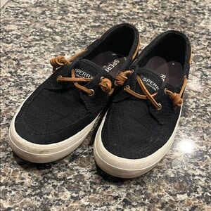 Sperry Black Canvas Shoes with Tan Accents